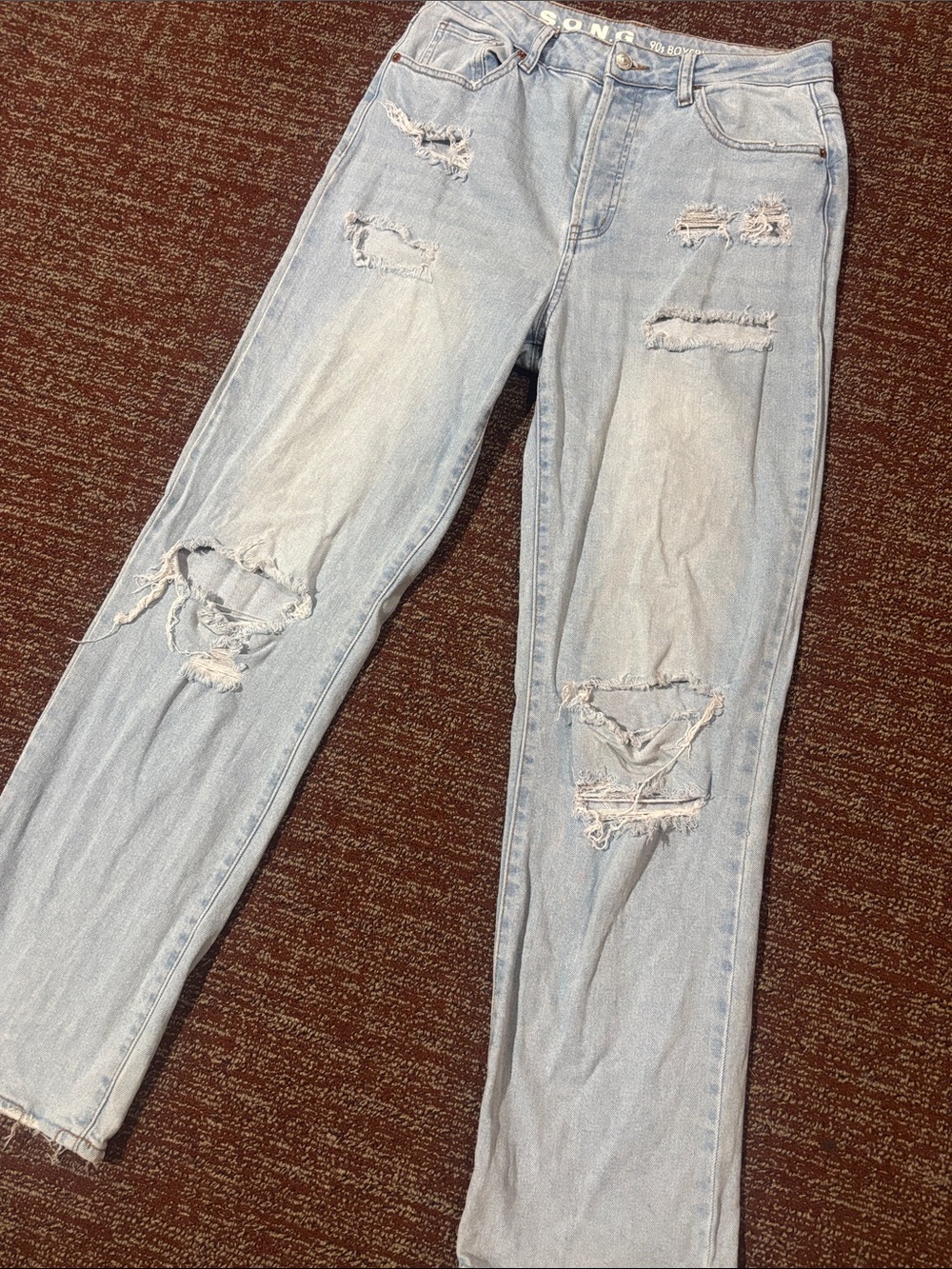90’s boyfriend wide leg distressed denim wide leg mid rise embroidered pocket 28